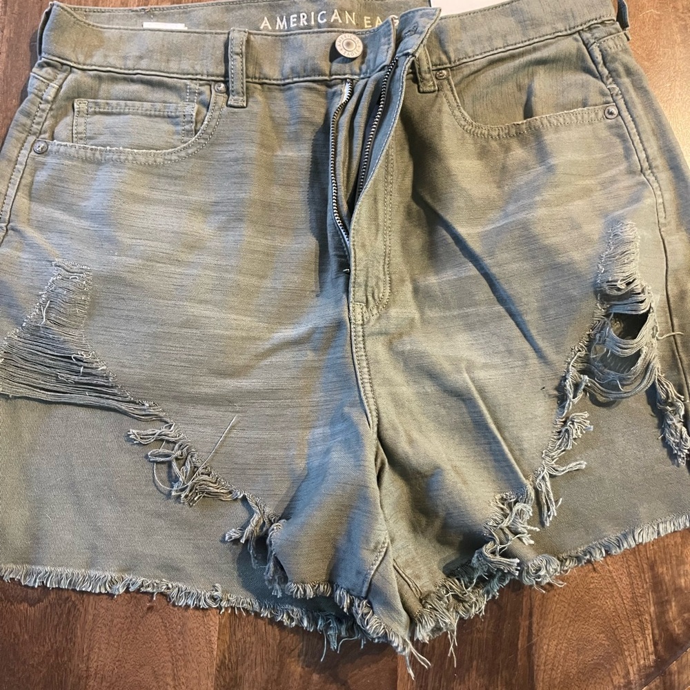 American Eagle Outfitters Olive Green Distressed Denim Shorts
